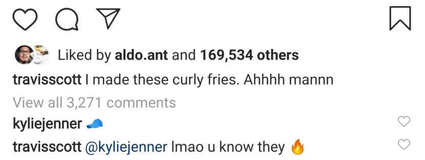 Travis Scott &amp; Kylie Jenner Flirt On IG After Curly Fries Comment