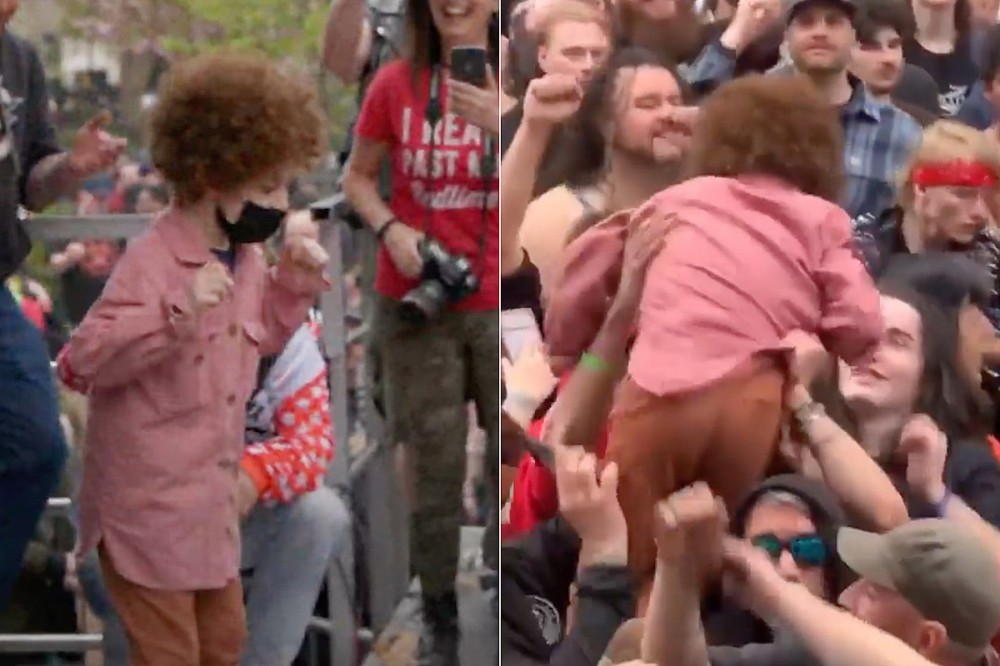 Little Girl Enjoys First Crowd Surfing Experience at Hardcore Show