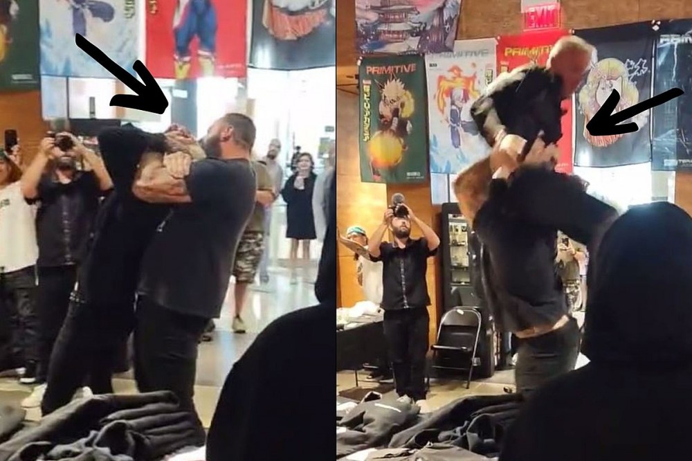 Watch Metal Vocalist Slam AEW Wrestler Through a Table at Autograph Signing Watch Metal Vocalist Slam AEW Wrestler Through a Table at Autograph Signing